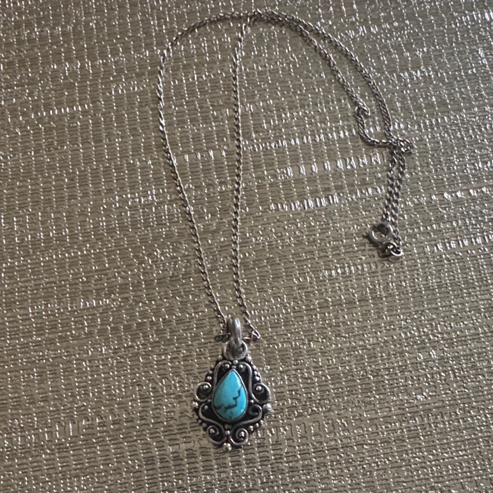 Vintage-Inspired Silver Necklace with Sterling Silver Turquoise Pendant